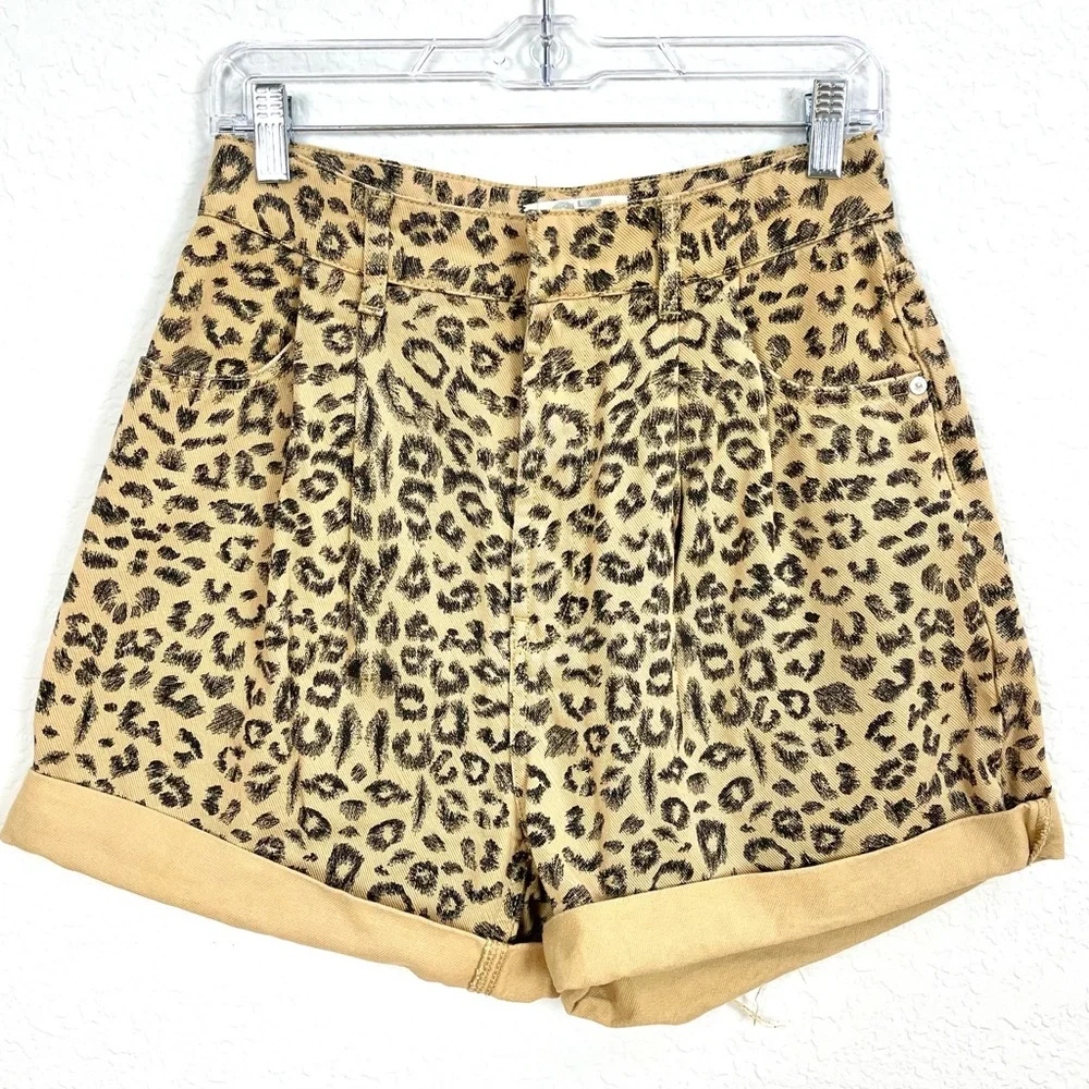 We The Free Dogtown Tan Cheetah Print High Waisted Cut-off Short Size 27